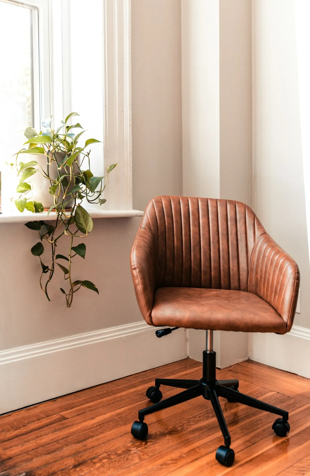 Reupholstered tan office chair for a commercial customer Lee Verity Upholstery Wakefield